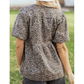 SALE!!!  Frankie Brown Leopard Tie Neck Short Puff Sleeve Denim Babydoll Top