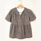 SALE!!!  Frankie Brown Leopard Tie Neck Short Puff Sleeve Denim Babydoll Top
