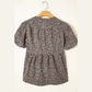 SALE!!!  Frankie Brown Leopard Tie Neck Short Puff Sleeve Denim Babydoll Top