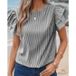 Gabriella Black Stripe Striped Ruffle Sleeve Short Sleeve Round Neck Casual Shift Blouse