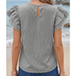 Gabriella Black Stripe Striped Ruffle Sleeve Short Sleeve Round Neck Casual Shift Blouse