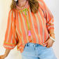 Imogene Orange Stripe Tassel Tie Neck Bracelet Sleeve Cotton Blouse