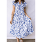 SALE!!!  Kimster Blue Ruffled Short Sleeve Tiered Floral Midi Dress