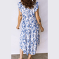 SALE!!!  Kimster Blue Ruffled Short Sleeve Tiered Floral Midi Dress