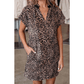 Melonie Brown Leopard Print Short Sleeve Mini Shift Silhouette Dress