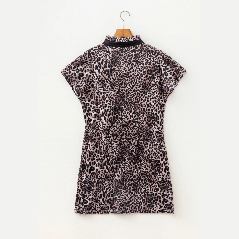 Melonie Brown Leopard Print Short Sleeve Mini Shift Silhouette Dress