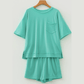 Sherleen Green Mint Raw Edge Patch Pocket Oversized Top and Shorts Set