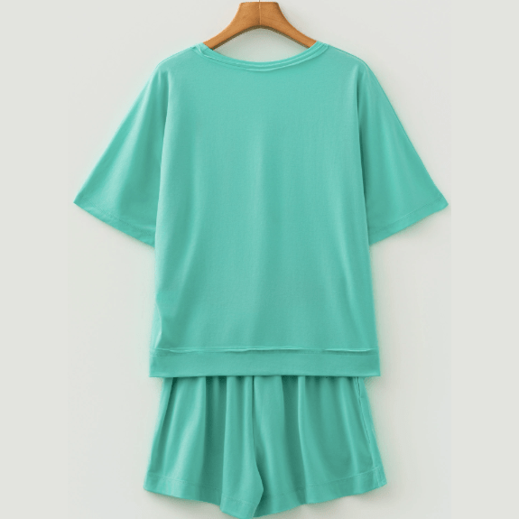 Sherleen Green Mint Raw Edge Patch Pocket Oversized Top and Shorts Set