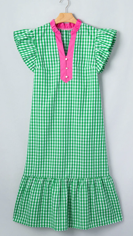 RTS Color-Blocked Plaid Pattern Midi Dress