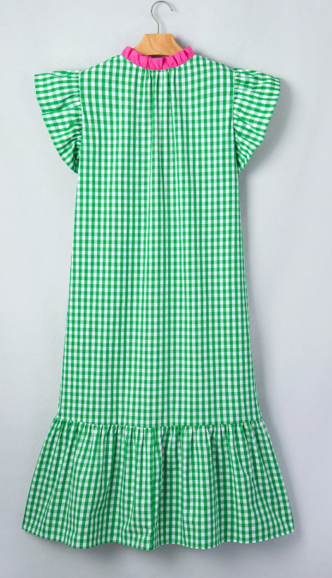 RTS Color-Blocked Plaid Pattern Midi Dress