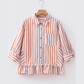 Camden Stripe Collar Button Front Bracelet Sleeve Ruffle Hem Shirt