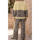 Roma Brown Leopard Print Long Sleeve V-Neck Wide Leg Pant Set