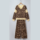 Roma Brown Leopard Print Long Sleeve V-Neck Wide Leg Pant Set