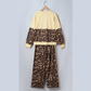 Roma Brown Leopard Print Long Sleeve V-Neck Wide Leg Pant Set