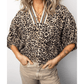 Stace Leopard Contrast Trim V Neck Half Sleeve Western Dolman Blouse