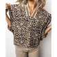 Stace Leopard Contrast Trim V Neck Half Sleeve Western Dolman Blouse