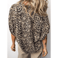Stace Leopard Contrast Trim V Neck Half Sleeve Western Dolman Blouse