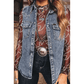 Vonda Denim Button Front Pocket Sleeveless Cowboy Vest