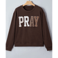 Coffee Floral Buffalo Plaid Striped Embroidered Patch Western Pullover Sweatshirt