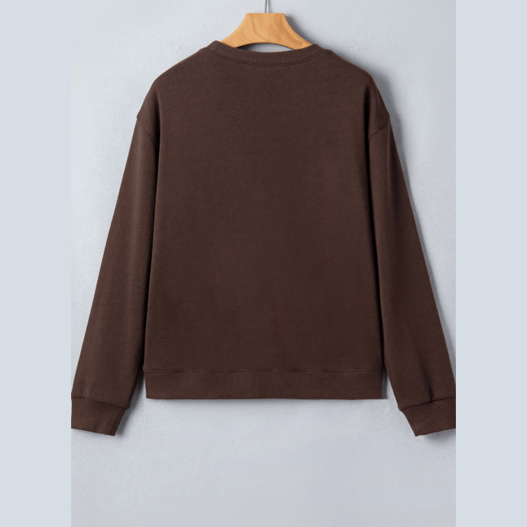 Coffee Floral Buffalo Plaid Striped Embroidered Patch Western Pullover Sweatshirt