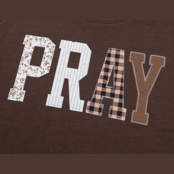 Coffee Floral Buffalo Plaid Striped Embroidered Patch Western Pullover Sweatshirt