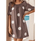Liberty Brown Polka Dot Print Knot Back Short Puff Sleeve Loose Mini Dress