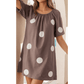 Liberty Brown Polka Dot Print Knot Back Short Puff Sleeve Loose Mini Dress