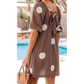 Liberty Brown Polka Dot Print Knot Back Short Puff Sleeve Loose Mini Dress