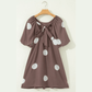 Liberty Brown Polka Dot Print Knot Back Short Puff Sleeve Loose Mini Dress
