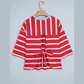 Jordyn Racing Red Striped Bow Tie Hollowed Back 7/8 Sleeve Casual T-Shirt
