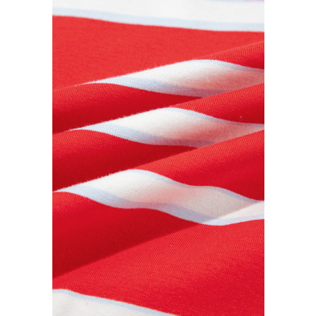 Jordyn Racing Red Striped Bow Tie Hollowed Back 7/8 Sleeve Casual T-Shirt