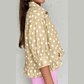 Pixie Khaki Polka Dot Print Three Quarter Sleeve Ruffle Hem Casual Shirt