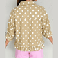 Pixie Khaki Polka Dot Print Three Quarter Sleeve Ruffle Hem Casual Shirt