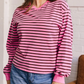 Ashtyn Pink Stripe V Neck Drop Shoulder Long Sleeve Top