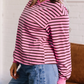Ashtyn Pink Stripe V Neck Drop Shoulder Long Sleeve Top