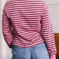 Ashtyn Pink Stripe V Neck Drop Shoulder Long Sleeve Top