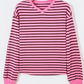 Ashtyn Pink Stripe V Neck Drop Shoulder Long Sleeve Top