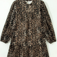 Maysie Brown Leopard Print Long Sleeve Short Shift Dress