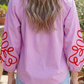 Valerie Orchid Bouquet Contrast Detail Long Sleeve Decorative Neckline Cotton Blouse