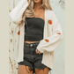 White Pumpkin Print Open Front Drop Shoulder Midi Cardigan