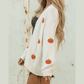 White Pumpkin Print Open Front Drop Shoulder Midi Cardigan