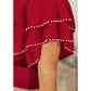 Analisa Racing Red Pearl Embellished Double Ruffle Short Sleeve Sweater