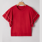 Analisa Racing Red Pearl Embellished Double Ruffle Short Sleeve Sweater