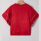 Analisa Racing Red Pearl Embellished Double Ruffle Short Sleeve Sweater