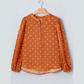 Caitlyn Brown Polka Dot Half Button V Neck Long Sleeve Blouse