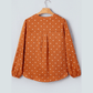Caitlyn Brown Polka Dot Half Button V Neck Long Sleeve Blouse