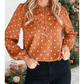 Caitlyn Brown Polka Dot Half Button V Neck Long Sleeve Blouse
