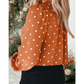 Caitlyn Brown Polka Dot Half Button V Neck Long Sleeve Blouse