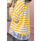 Mambi Yellow Stripe Striped Lace Patchwork V Neck Long Sleeve Top