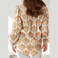 Larabee Orange Floral Print Contrast Detail V Neck Long Sleeve Blouse